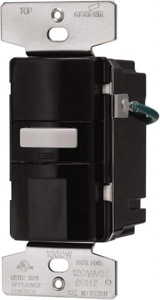 Cooper Wiring Devices - 1,000 Square Ft. Coverage, Infrared Vacancy Sensor Wall Switch - 1,000 at 120 V Incandescent, 1,000 at 120 V Fluorescent, 120 VAC, Black - Apex Tool & Supply