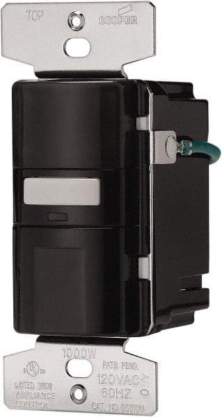 Cooper Wiring Devices - 1,000 Square Ft. Coverage, Infrared Occupancy Sensor Wall Switch - 1,000 at 120 V Incandescent, 1,000 at 120 V Fluorescent, 120 VAC, Black - Apex Tool & Supply