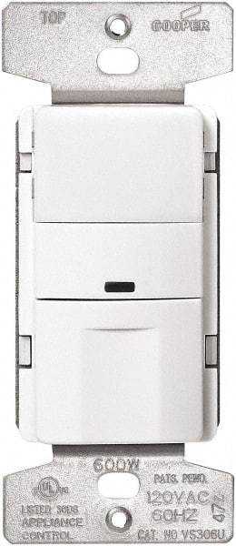 Cooper Wiring Devices - 450 Square Ft. Coverage, Infrared Occupancy Sensor Wall Switch - 600 at 120 V Incandescent, 600 at 120 V Fluorescent, 120 VAC, White - Apex Tool & Supply