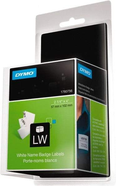 Dymo - 2-1/4" Wide x 4" Long, White Name Badge Labels - For DYMO LabelWriter Printers - Apex Tool & Supply