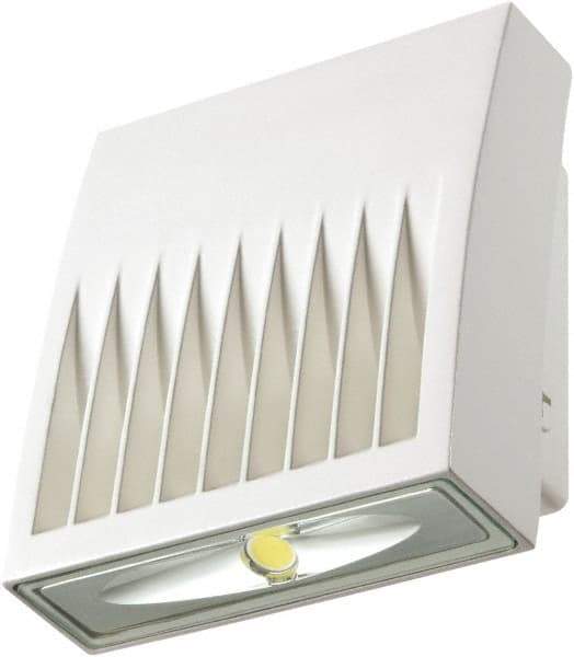 Cooper Lighting - 7 Watt, 734 Lumen, 5,000°K, 120 Volt, LED Wall Pack Light Fixture - Clear Glass Lens, Aluminum Housing, White, Wall Mount, 3-5/8" Deep x 6-3/4" High x 5-3/4" Wide - Apex Tool & Supply