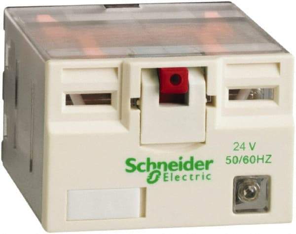Square D - 14 Pins, 2.5 VA Power Rating, Ice Cube Electromechanical Plug-in General Purpose Relay - 15 Amp at 250 VAC, 4PDT, 24 VAC, 41mm Wide x 39mm High x 27mm Deep - Apex Tool & Supply