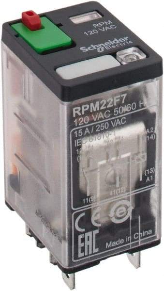 Square D - 8 Pins, 1.1 VA Power Rating, Ice Cube Electromechanical Plug-in General Purpose Relay - 15 Amp at 250 VAC, DPDT, 120 VAC, 21mm Wide x 39mm High x 27mm Deep - Apex Tool & Supply