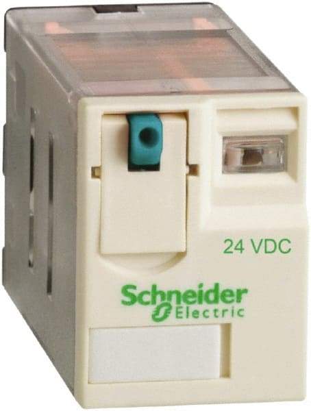 Square D - 8 Pins, Ice Cube Electromechanical Plug-in General Purpose Relay - 15 Amp at 277 V, DPDT, 24 VDC, 21mm Wide x 39mm High x 27mm Deep - Apex Tool & Supply