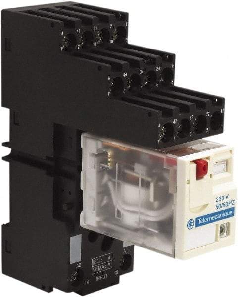 Schneider Electric - 1,500 VA Power Rating, Electromechanical Plug-in General Purpose Relay - 3 Amp at 250 VAC & 28 VDC, 6 at 250/277 VAC & 28 VDC, 8 Amp at 30 VDC, 4CO, 230 VAC at 50/60 Hz - Apex Tool & Supply