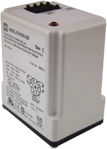 Square D - 8 Pin, 999 hr Delay, Multiple Range DPDT Time Delay Relay - 10 Contact Amp, 24 VAC/VDC - Apex Tool & Supply