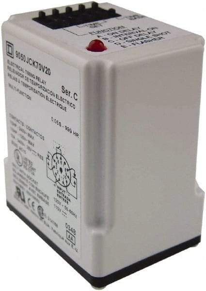 Square D - 11 Pin, 999 hr Delay, Multiple Range DPDT Time Delay Relay - 10 Contact Amp, 12 VDC, Pushbutton Thumbwheel - Apex Tool & Supply