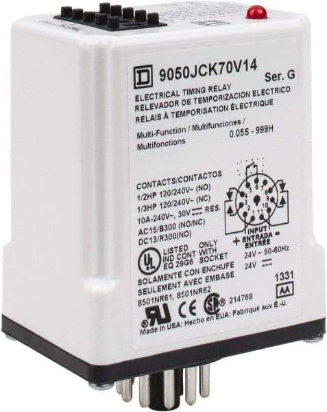Square D - 11 Pin, 999 min Delay, Multiple Range DPDT Time Delay Relay - 10 Contact Amp, 24 VAC/VDC - Apex Tool & Supply