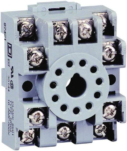 Square D - 11 Pins, 300 VAC, 5, 10 and 16 Amp, Octal Relay Socket - DIN Rail Mount, Panel Mount, 2 Tiers, Screw Clamp Terminal - Apex Tool & Supply