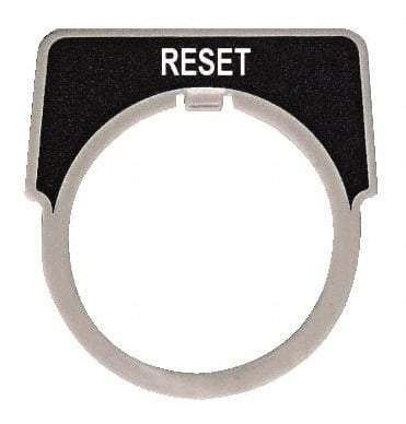 Square D - Half Round, Metal Legend Plate - Reset - Black Background, White Letters, 30mm Hole Diameter - Apex Tool & Supply