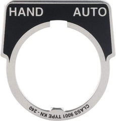 Square D - Metal Legend Plate - Hand-Auto - Black Background, White Letters, 30mm Hole Diameter - Apex Tool & Supply