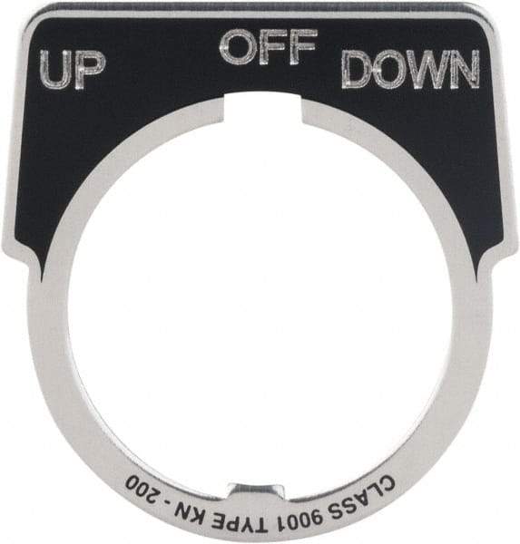 Square D - Metal Legend Plate - Up-Off-Down - Black Background, White Letters, 30mm Hole Diameter - Apex Tool & Supply