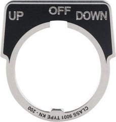 Square D - Metal Legend Plate - Up-Off-Down - Black Background, White Letters, 30mm Hole Diameter - Apex Tool & Supply