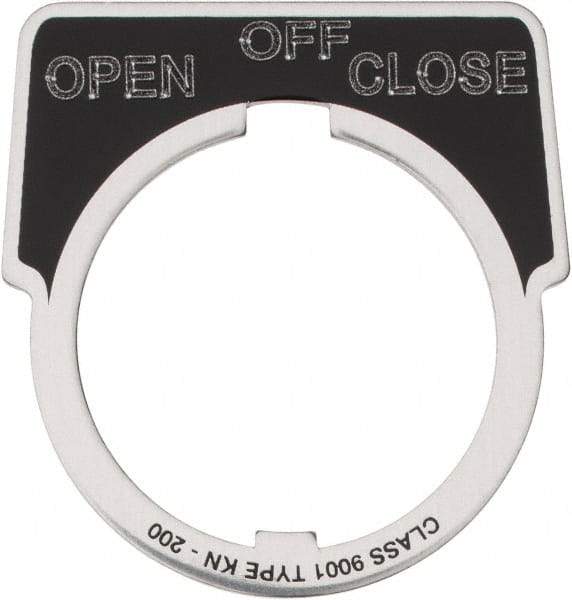 Square D - Metal Legend Plate - Close, Off, Open - Black Background, White Letters, 30mm Hole Diameter - Apex Tool & Supply
