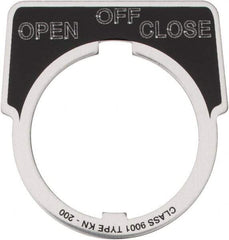 Square D - Metal Legend Plate - Close, Off, Open - Black Background, White Letters, 30mm Hole Diameter - Apex Tool & Supply