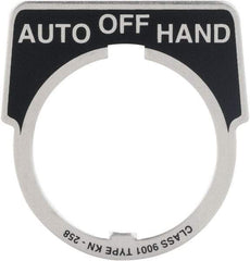 Square D - Metal Legend Plate - Auto-Off-Hand - Black Background, White Letters, 30mm Hole Diameter - Apex Tool & Supply