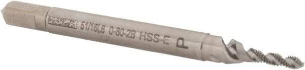 Walter-Prototyp - #0-80 UNF 2 Flute 2B Modified Bottoming Spiral Flute Tap - Cobalt, Bright Finish, 1-5/8" OAL, Right Hand Flute, Right Hand Thread, Series A23517 - Apex Tool & Supply