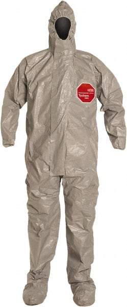 Dupont - Size 3XL Hazmat Chemical Resistant Coveralls - Gray, Storm Flap & Zipper Closure, Elastic Cuffs - Apex Tool & Supply
