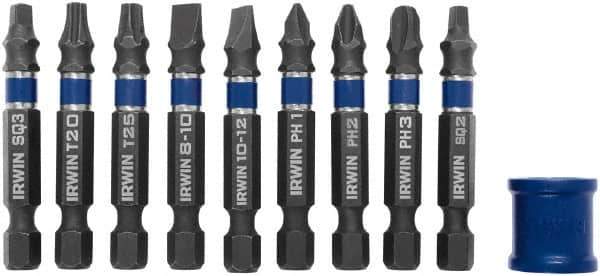 Irwin - 10 Piece, Phillips, Square, Torx, Slotted Handle, Power Bit Set - #2 - Apex Tool & Supply