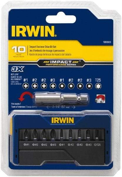 Irwin - 10 Piece, Phillips, Square, Torx Handle, Insert Bit Set - #1 to #3 - Apex Tool & Supply