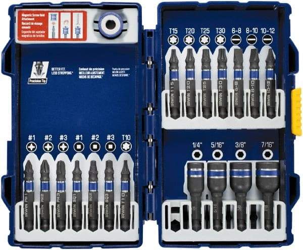 Irwin - 19 Piece, Phillips, Square, Torx, Slotted, Hex Nutsetter Handle, Drive Set - 1/4 to 7/16" Hex, #1 to #3 - Apex Tool & Supply