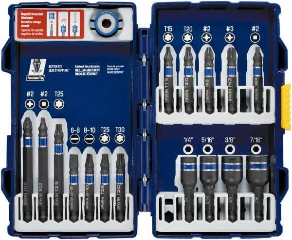 Irwin - 17 Piece, Phillips, Square, Torx, Hex Nutsetter, Slotted Handle, Drive Set - 1/4 to 7/16" Hex, #2 - Apex Tool & Supply