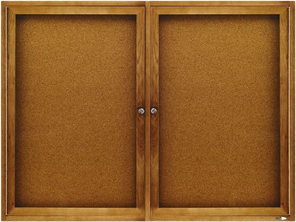 Quartet - 48" Wide x 36" High Enclosed Cork Bulletin Board - Natural (Color) - Apex Tool & Supply