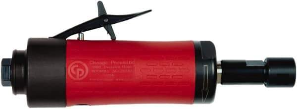 Chicago Pneumatic - 1/4" Collet, Straight Handle, Air Angle Die Grinder - 20,000 RPM, Rear Exhaust, 23.3 CFM, 0.54 hp, 90 psi, 6.35mm Inlet - Apex Tool & Supply