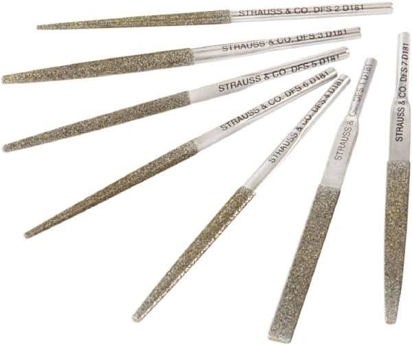 Strauss - 3.346" OAL Medium Equalling Needle Diamond File - 1/5" Wide x 1/16" Thick, 1.77 LOC, Gray, 126 Grit - Apex Tool & Supply