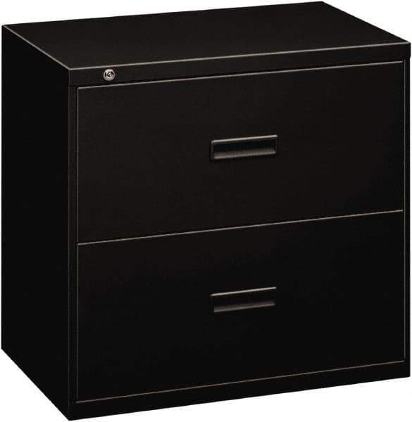 Basyx - 30" Wide x 28-3/8" High x 19-1/4" Deep, 2 Drawer Lateral File - Steel, Black - Apex Tool & Supply