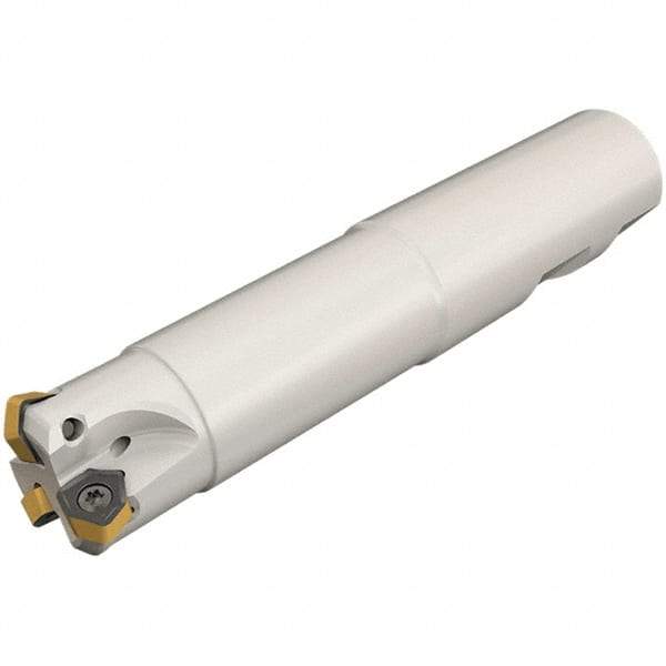 Iscar - 1-1/2" Cut Diam, 0.106" Max Depth, 1-1/4" Shank Diam, Weldon Shank Indexable High-Feed End Mill - Screw Holding Method, H600 WXCU Insert, MF EWX-07 Toolholder, Through Coolant - Apex Tool & Supply