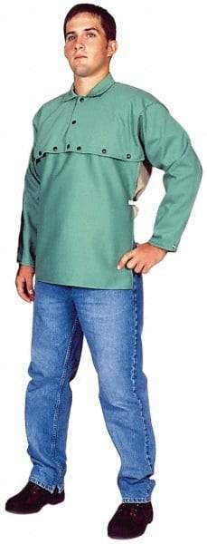 Stanco Safety Products - Size XL, 46-48" Chest, 20" Long, Flame Resistant, Cape Sleeves & Bib - Sateen Cotton, 9 oz, Green - Apex Tool & Supply