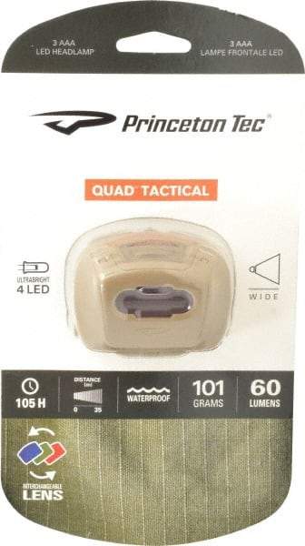 Princeton Tec - Red LED Bulb, 78 Lumens, Hands-free Flashlight - Tan Plastic Body, 3 AAA Batteries Not Included - Apex Tool & Supply