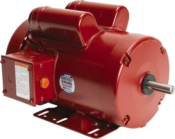 Leeson - 1-1/2 Max hp, 1,800 Max RPM, Electric AC DC Motor - 115/208-230 V Input, Single Phase, 56H Frame, Rigid Base Mount, TEFC Enclosure - Apex Tool & Supply