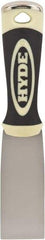 Hyde Tools - 1-1/2" Wide Chisel Edge Blade Carbon Steel Putty Knife - Flexible, Ergosoft Plastic Overmold Handle, 8" OAL - Apex Tool & Supply
