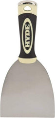 Hyde Tools - 4" Wide Chisel Edge Blade Carbon Steel Putty Knife - Flexible, Ergosoft Plastic Overmold Handle, 8-1/2" OAL - Apex Tool & Supply