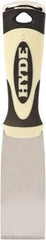 Hyde Tools - 1-1/2" Wide Chisel Edge Blade Carbon Steel Putty Knife - Stiff, Ergosoft Plastic Overmold Handle, 8" OAL - Apex Tool & Supply