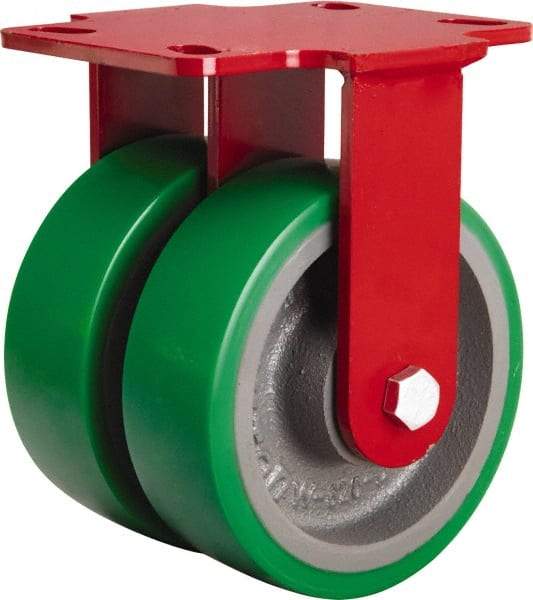 Hamilton - 6" Diam x 2" Wide x 7-3/4" OAH Top Plate Mount Rigid Caster - Polyurethane Mold onto Cast Iron Center, 2,400 Lb Capacity, Tapered Roller Bearing, 4-1/2 x 6-1/2" Plate - Apex Tool & Supply