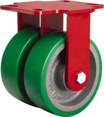 Hamilton - 6" Diam x 2" Wide x 7-3/4" OAH Top Plate Mount Rigid Caster - Polyurethane Mold onto Cast Iron Center, 2,400 Lb Capacity, Tapered Roller Bearing, 4-1/2 x 6-1/2" Plate - Apex Tool & Supply