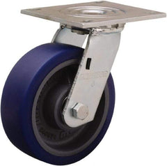 Hamilton - 6" Diam x 2" Wide x 7-1/2" OAH Top Plate Mount Swivel Caster - Polyurethane Mold onto Cast Iron Center, 900 Lb Capacity, Sealed Precision Ball Bearing, 5 x 5-1/2" Plate - Apex Tool & Supply