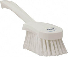 Vikan - 1.8" Bristle Length, Polyester Scrub Brush - 4-1/4" Long x 2-3/4" Wide Head, 10" OAL, White, Polypropylene Block, Flagged - Apex Tool & Supply