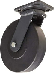 Hamilton - 8" Diam x 2" Wide x 9-1/2" OAH Top Plate Mount Swivel Caster - Nylon, 2,000 Lb Capacity, Sealed Precision Ball Bearing, 4 x 5" Plate - Apex Tool & Supply