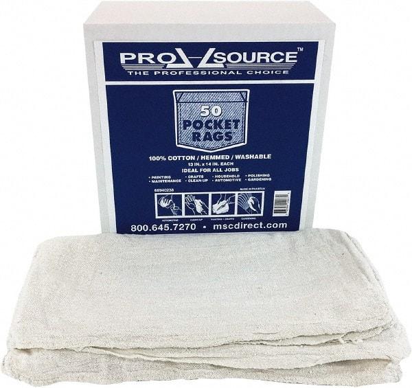 PRO-SOURCE - 13 Inch Long x 14 Inch Wide Virgin Cotton Shop Towels & Industrial Rags - White, Huck Toweling, Medium Lint Level, 50 Sheets per Pack - Apex Tool & Supply