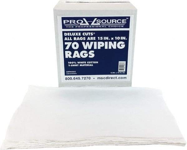 PRO-SOURCE - 10 Inch Long x 15 Inch Wide Virgin Cotton Rags - White, Knit, Lint Free, 70 Sheets per Pack, Box - Apex Tool & Supply