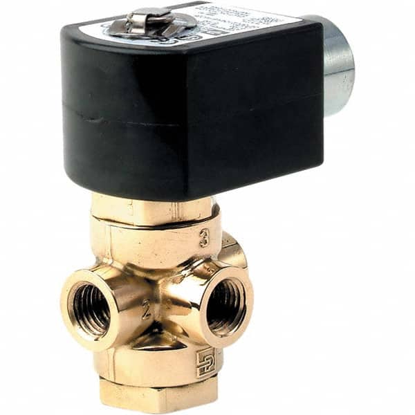 Parker - 120/60 - 110/50 VAC 1/4" NPT Port Brass Three-Way Direct Acting Solenoid Valve - Apex Tool & Supply