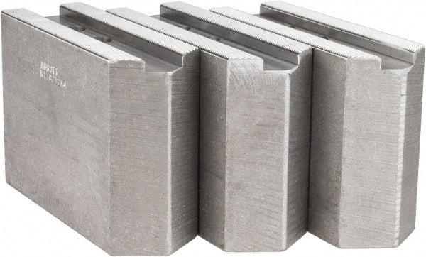 Abbott Workholding Products - 1.5mm x 60° Serrated Attachment, Square Soft Lathe Chuck Jaw - 3 Jaws, Aluminum, 1.1811" Btw Mount Hole Ctrs, 5-1/2" Long x 2" Wide x 4" High, 0.8268" Groove, 0.6299" & 16mm Fastener - Apex Tool & Supply