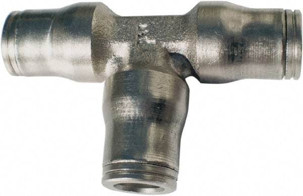Legris - 1/4" Outside Diam, Nickel Plated Brass Push-to-Connect Tube Union Tee - 435 Max psi, Tube to Tube Connection, FKM O-Ring - Apex Tool & Supply