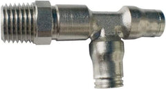 Legris - 5/32" Outside Diam, 1/4 NPT, Nickel Plated Brass Push-to-Connect Tube Male Run Tee - 435 Max psi, Tube to Male NPT Connection, FKM O-Ring - Apex Tool & Supply