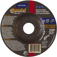 Norton - 4-1/2" Wheel Diam, 1/4" Wheel Thickness, 7/8" Arbor Hole, Type 27 Depressed Center Wheel - Aluminum Oxide - Apex Tool & Supply