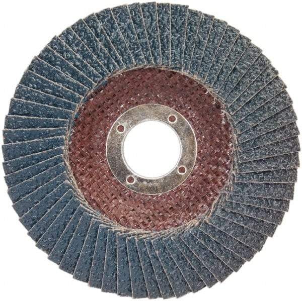 Norton - 60 Grit, 4-1/2" Disc Diam, 7/8" Center Hole, Type 29 Zirconia Alumina Flap Disc - 13,300 Max RPM, Plastic Backing, Arbor Attaching System, Coated - Apex Tool & Supply